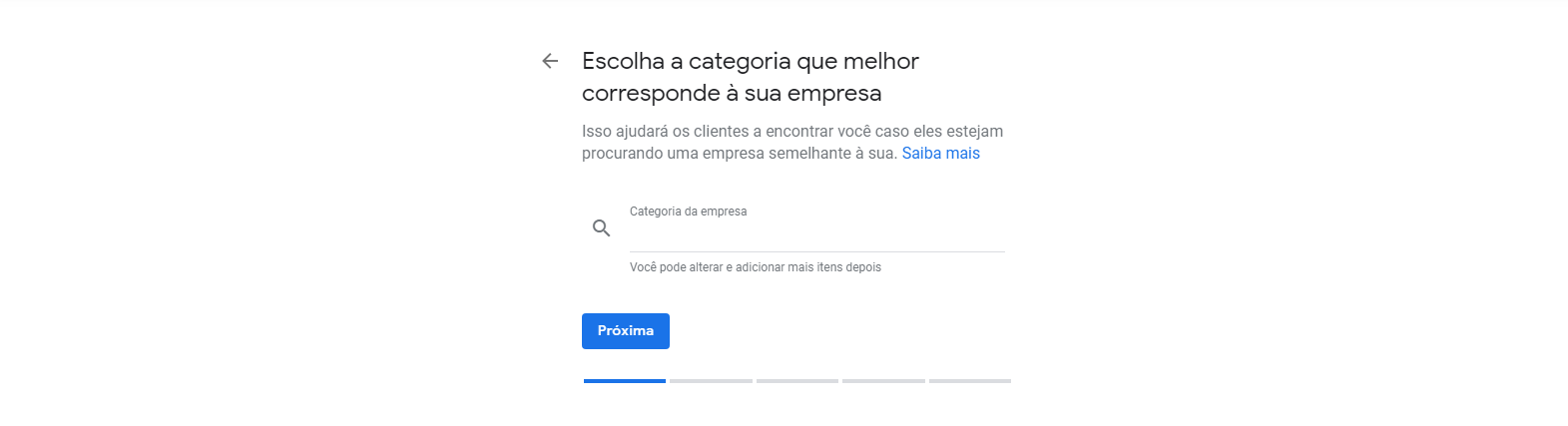 Quarto passo para cadastrar empresa no Google Meu Negócio. Nesta tela você determina as categorias que sua empresa se encaixa.